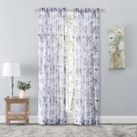 Whimsical Semi-Sheer Floral Rod Pocket Curtain Panel